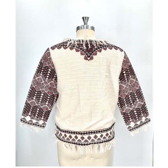 Boston Proper Beaded Fringe Open Front Aztec Blazer Jacket Size 16 Earthy Boho - Picture 7 of 14